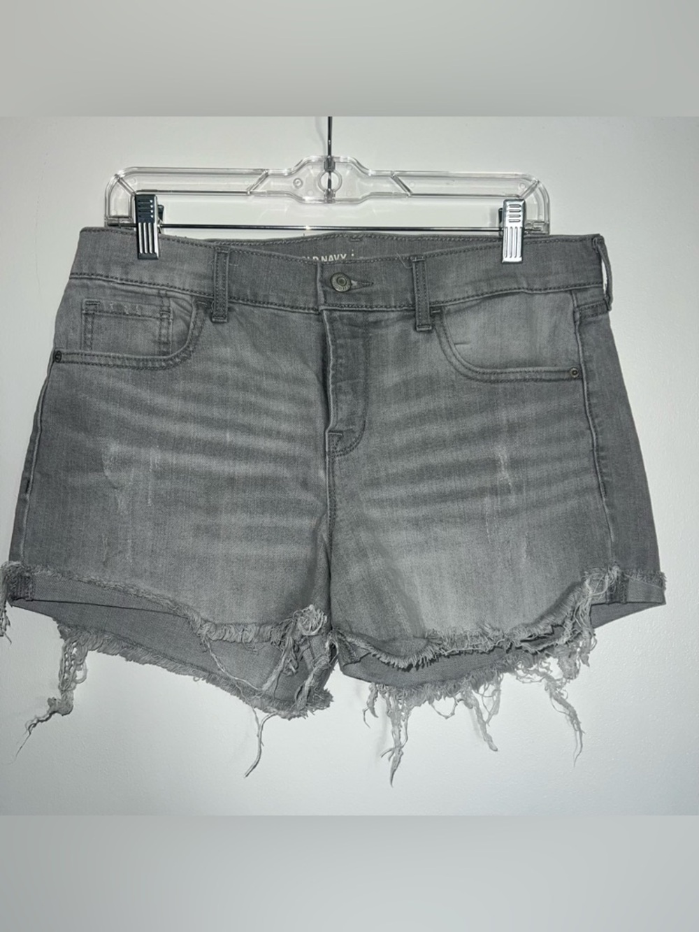 Old Navy Gray Wash Boyfriend Shorts with Frayed Hem